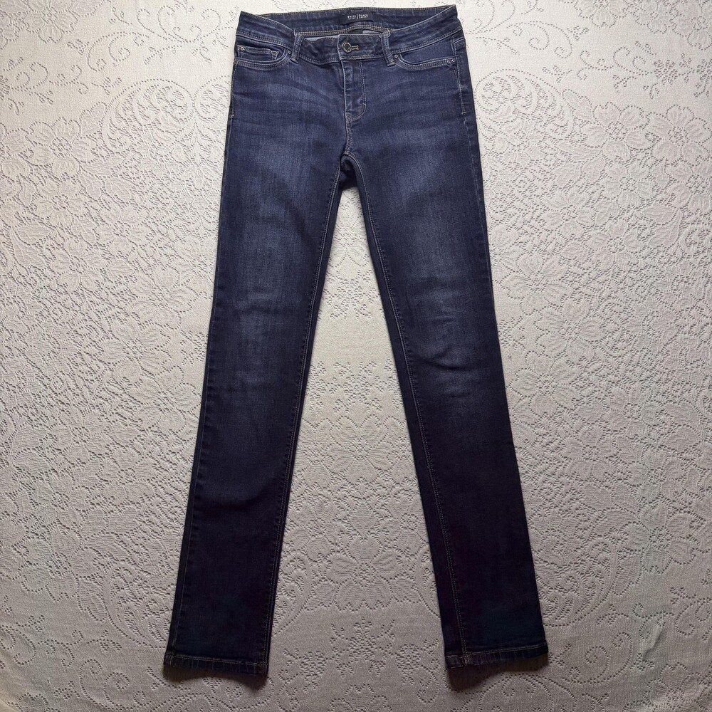 White House Black Market Jeans Womens 0R Blue Mid Rise Skinny Stretch Rhinestone